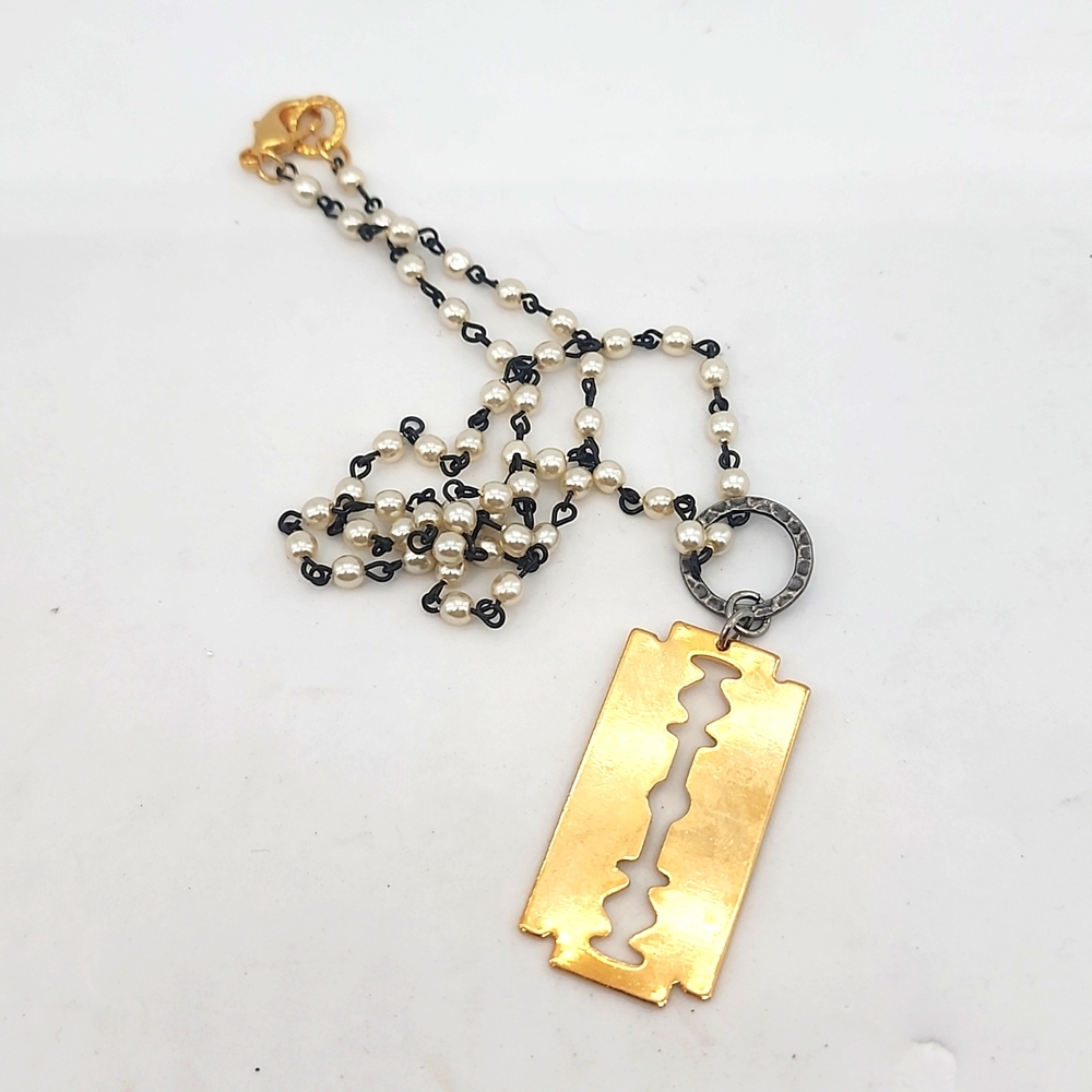 Gold metal razor Necklace